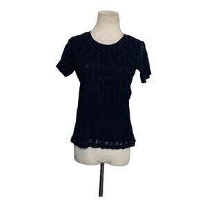 Cinema Ed Oile black short sleeves back lace top size small